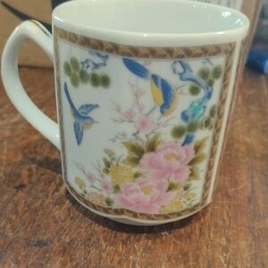 Floral Porcelain Mug with Bird Design